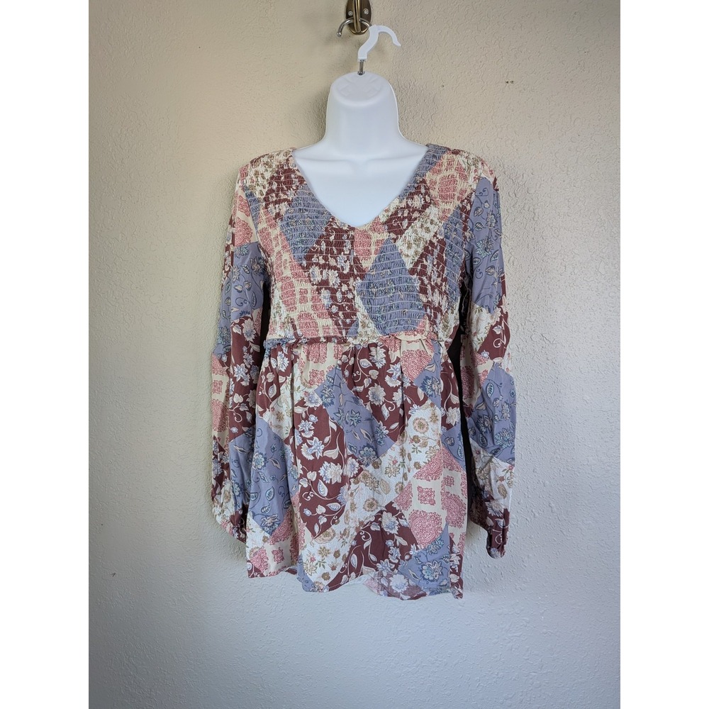 Maurices Patchwork Peasant Boho Top Womens‎ Small Cottage Artisan Floral Retro